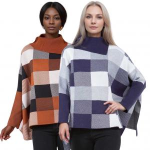 Wholesale 4318 - Checker Design Poncho with Sleeves