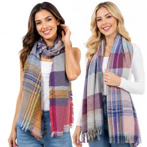 Wholesale 98B1 - Multi-Color Plaid Scarf/Shawl