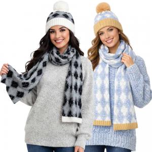 Wholesale 4044 
Argyle Cashmere Feel Hat and Scarf Sets
