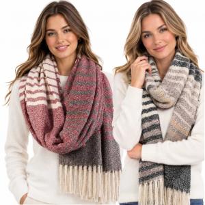 Wholesale 4371 - Color Block and Striped Winter Scarves