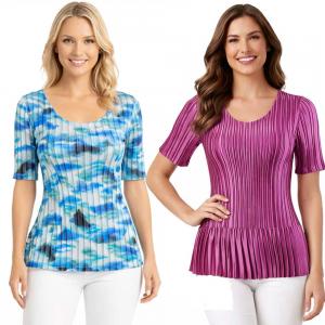 Wholesale #657
Half Sleeve V-Neck 
Satin Mini Pleat Tops
