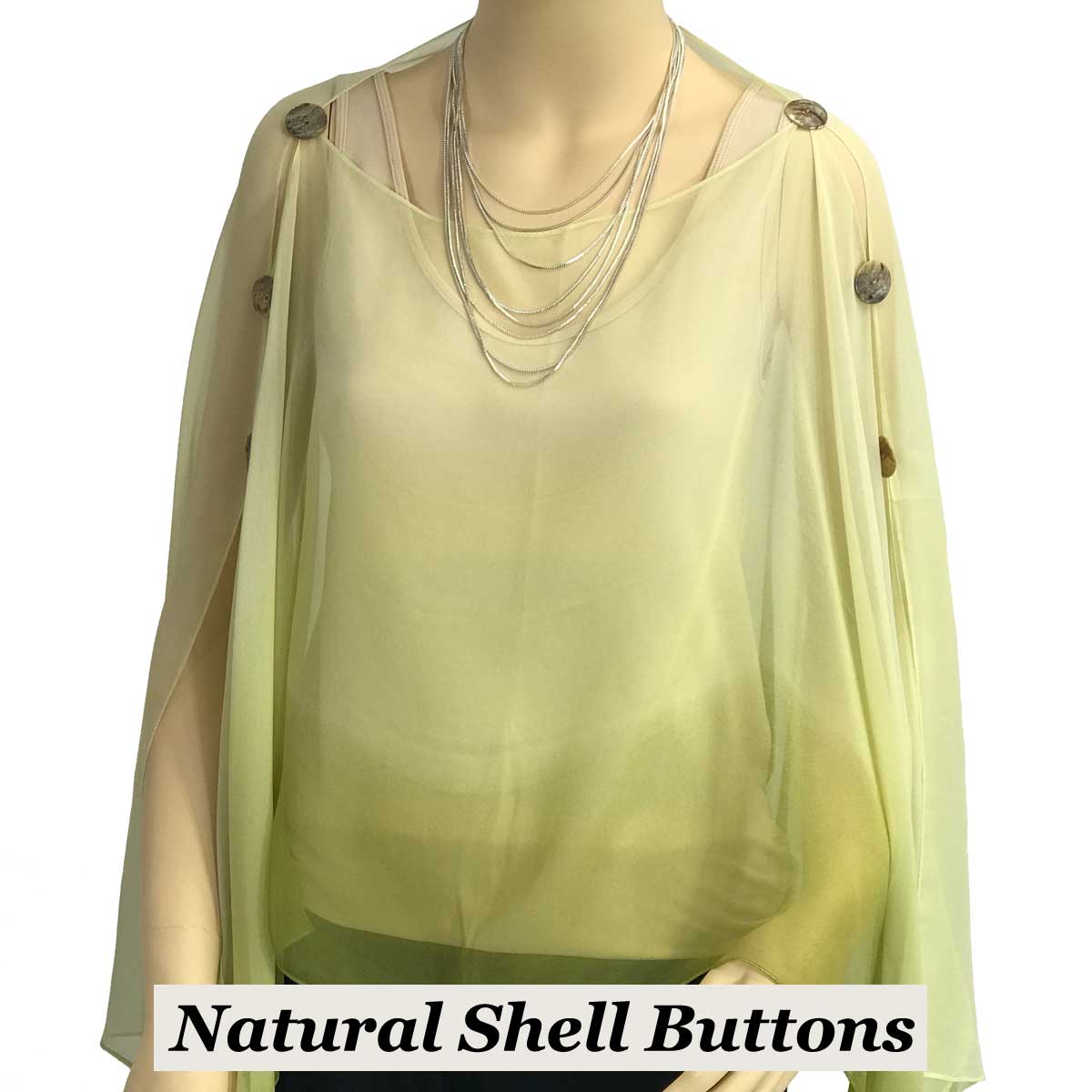 1799 - Silky Six Button Poncho/Cape A006 - Shell Buttons<br>
Green/Pink Leaves
 - 