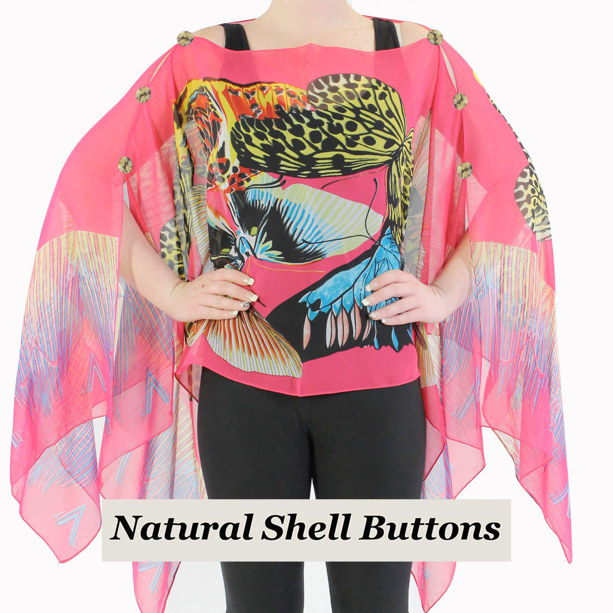 1799 - Silky Six Button Poncho/Cape 714OR - Shell Buttons<br>
Orange Big Butterfly  - 