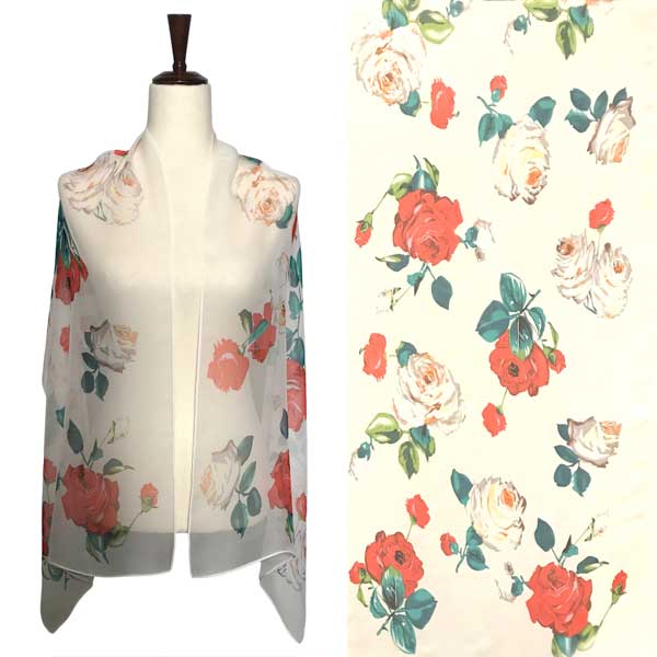 Silky Dress Scarves - 1909 A050 - Magenta Floral on Magenta - 