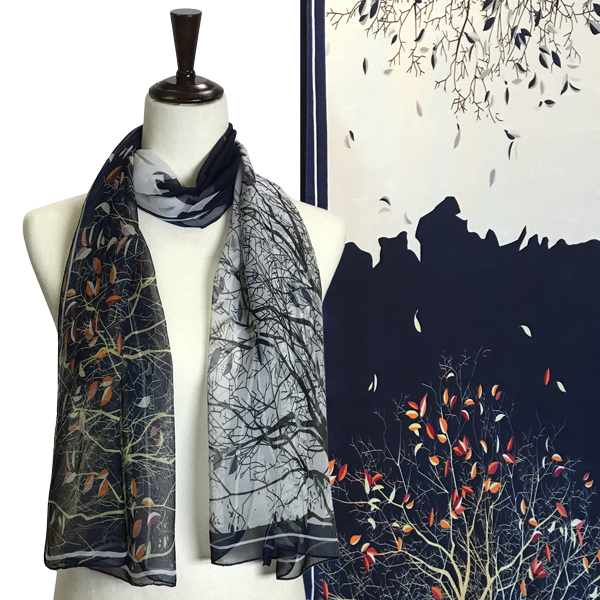 Silky Dress Scarves - 1909 LT03 - Leafy Tree Teal - 