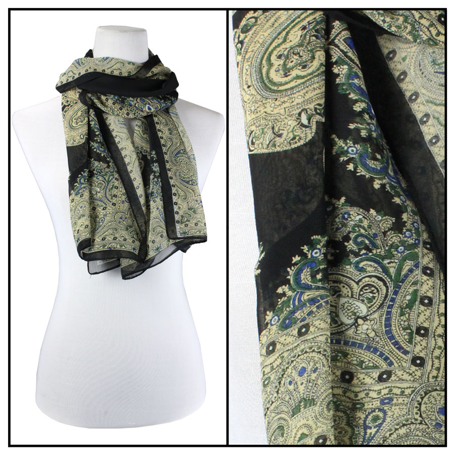 Silky Dress Scarves - 1909 PB10 Paisley Border Turquoise - 