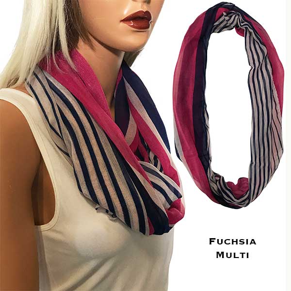 3328 - Multi Stripes Infinity Scarves Fuchsia Multi - 