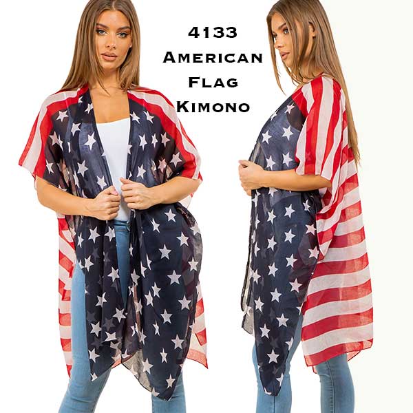074 Red, White and Blue - US Flag 9644 <br>American Flag Kimono with Sequins - 