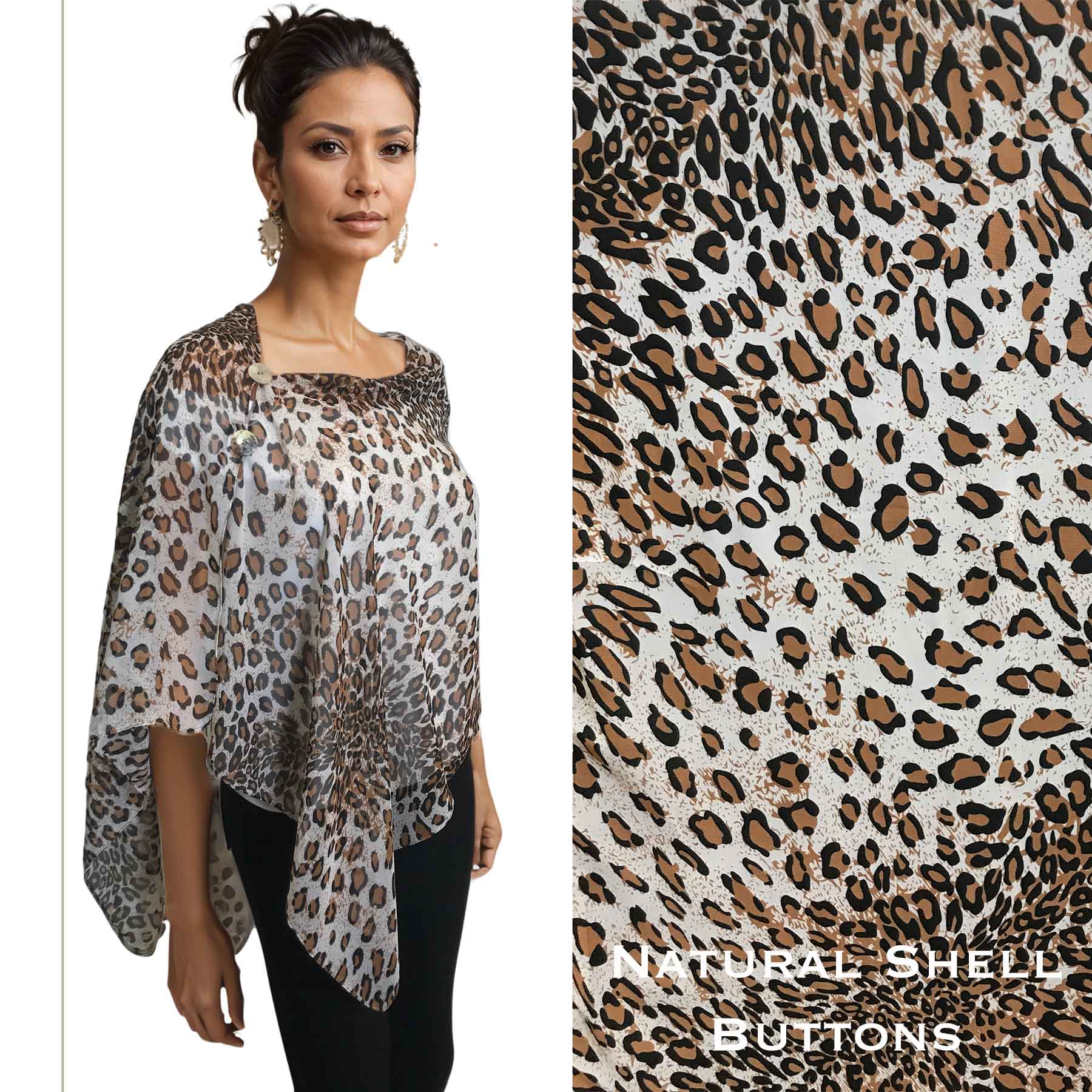 2451 - Silky Two Button Shawl  CH209 - Cheetah Print<br> 
Shell Buttons - 