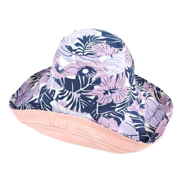 2489 - Summer Hats 1056 - Blue Floral/Natural<br> 
Reversible Bucket Hat
 - One Size Fits Most