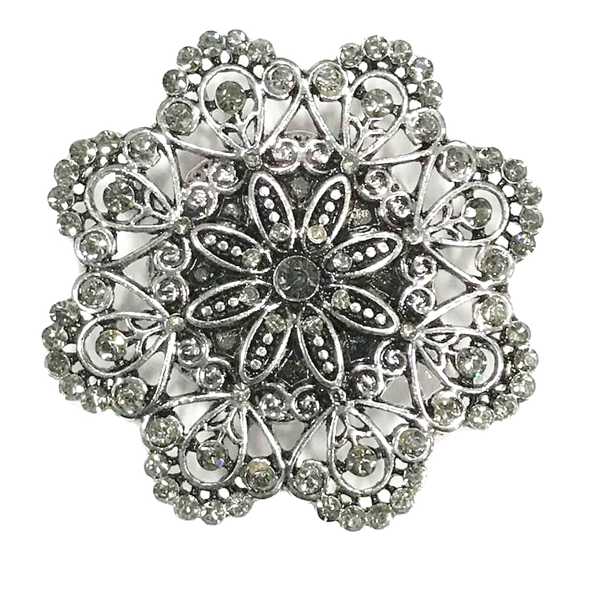 2997 - Artful Design Magnetic Brooches 533 Silver Mandala 8 Sided - 1.75