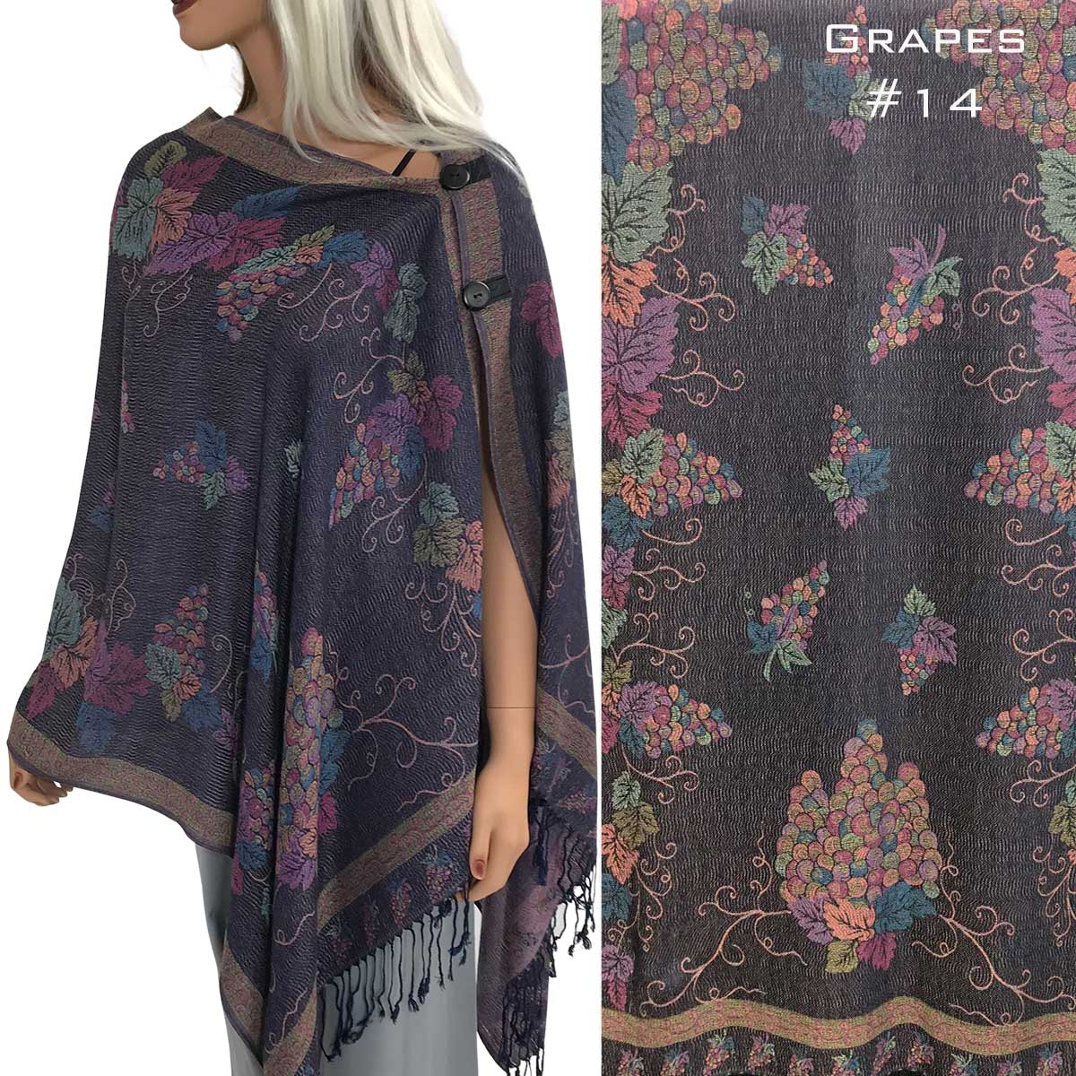 3109 - Pashmina Style Button Shawls Peacock - #11<br> Pashmina Style Button Shawl - 