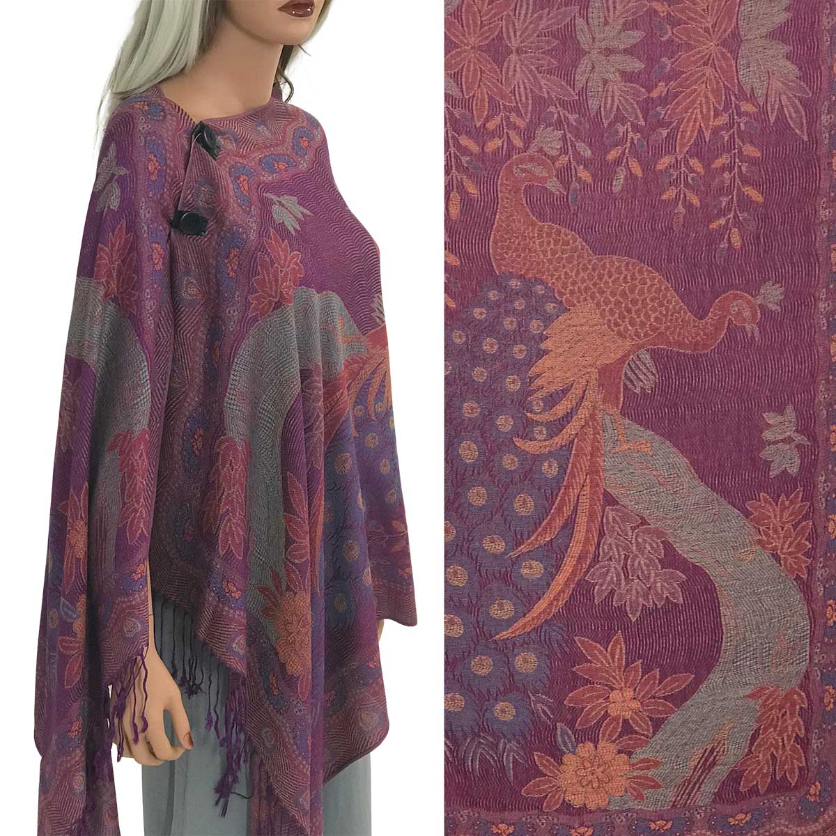 3109 - Pashmina Style Button Shawls Peacock - #16<br>
Pashmina Style Button Shawl - 