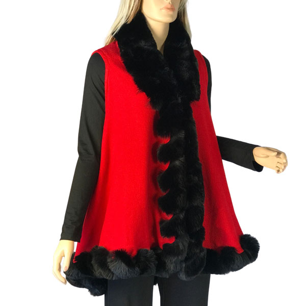 LC11 - Faux Rabbit Fur Vests LC11 #9 Red-Black  - One Size Fits Most