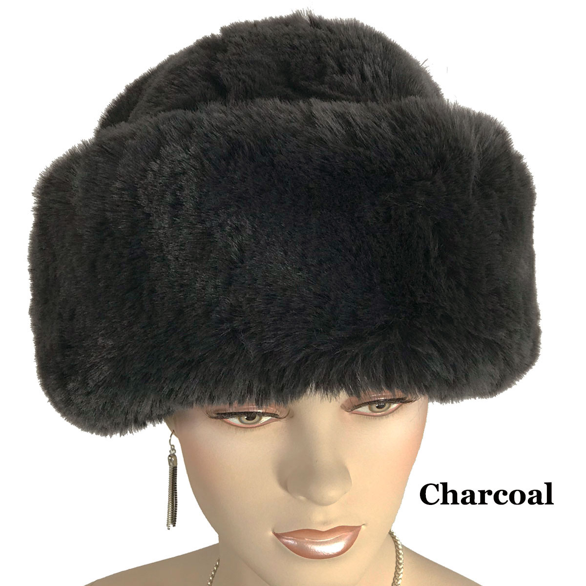 3201 - Faux Rabbit Cossack Hats Charcoal <br> Faux Rabbit Cossack Hat - 