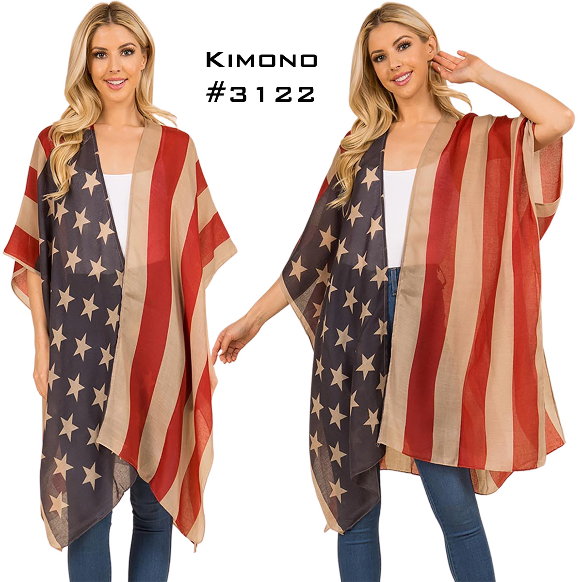 3212 - American Flag Kimono Vests 4132<br> American Flag Kimono  - 
