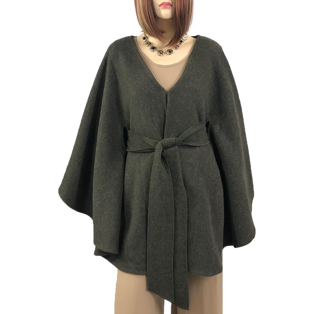 LC15 - Capes - Luxury Wool Feel / Belted  LC15 Olive <br>Belted Cape - 
