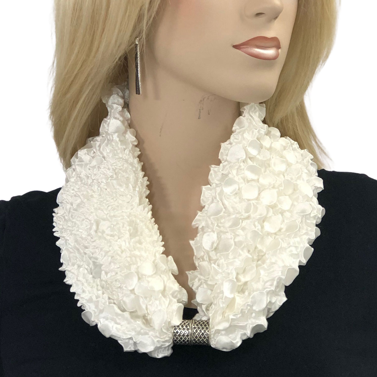 Magnetic Clasp Scarves - Coin + Bubble Satin 3302 WHITE Magnetic Clasp Scarf - Bubble Satin - 