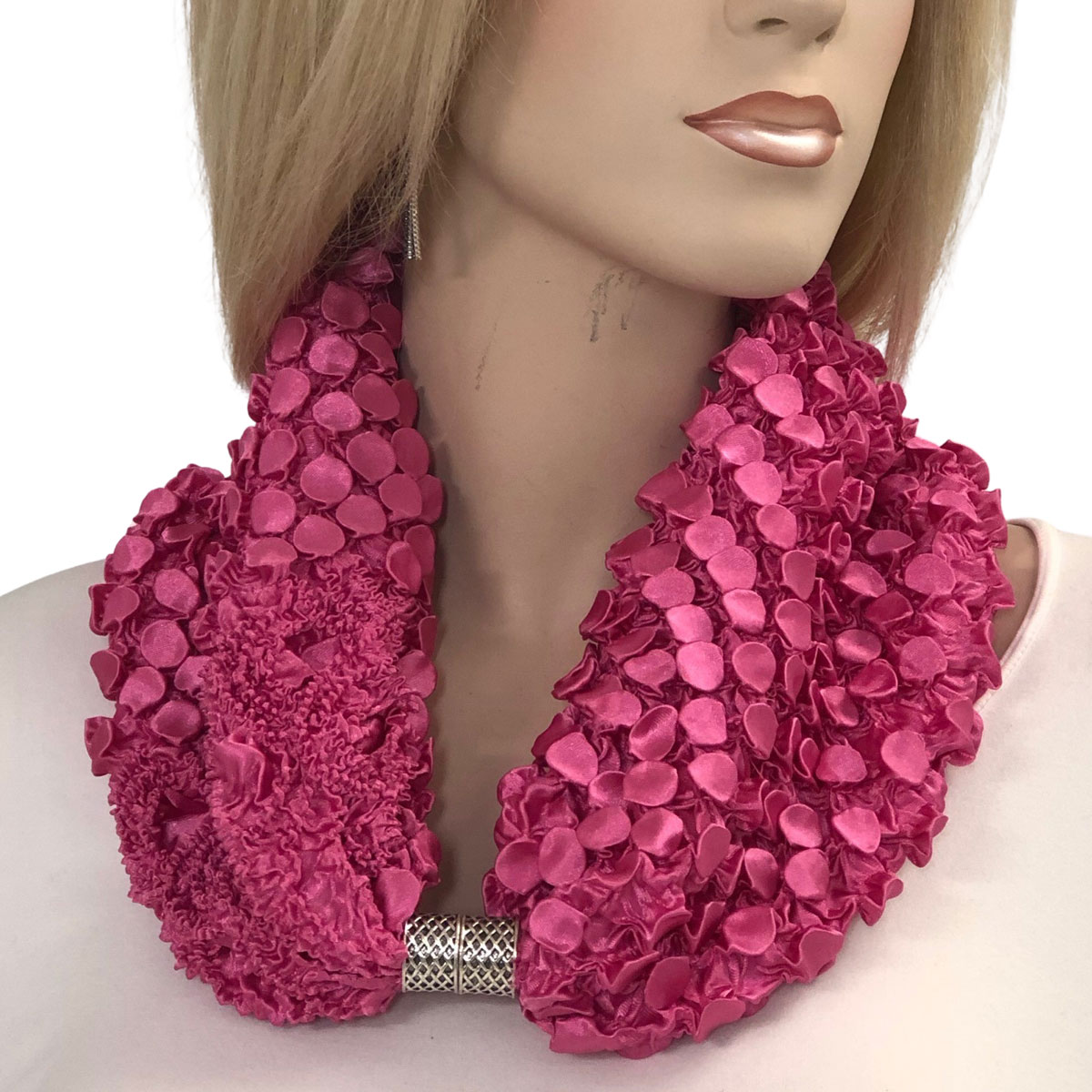 Magnetic Clasp Scarves - Coin + Bubble Satin 3302 #32 MAGENTA Magnetic Clasp Scarf -  Bubble Satin - 