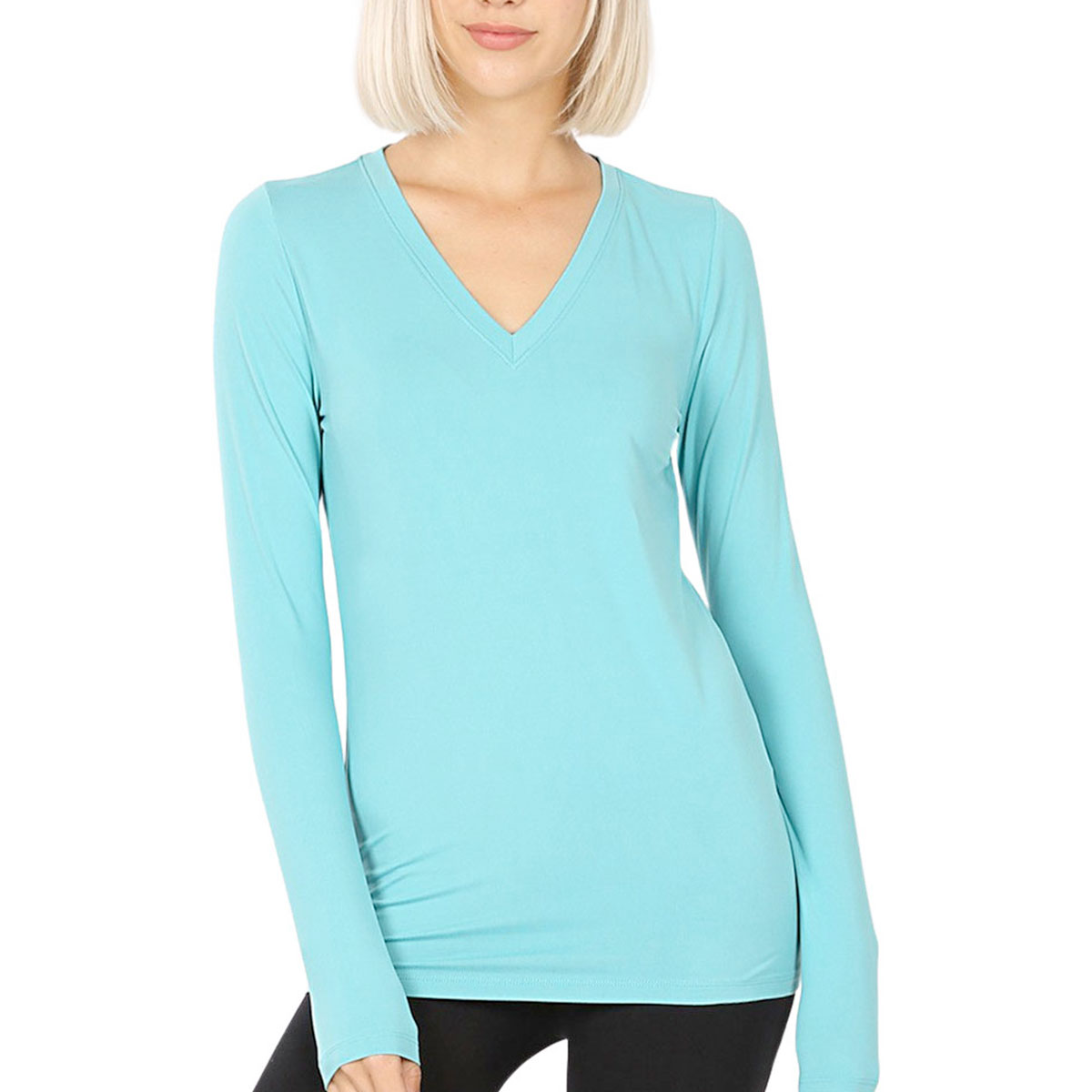 2053 - Round Neck Long Sleeve Tops ASH MINT Brushed Fiber - Round Neck Long Sleeve 2053 - Large