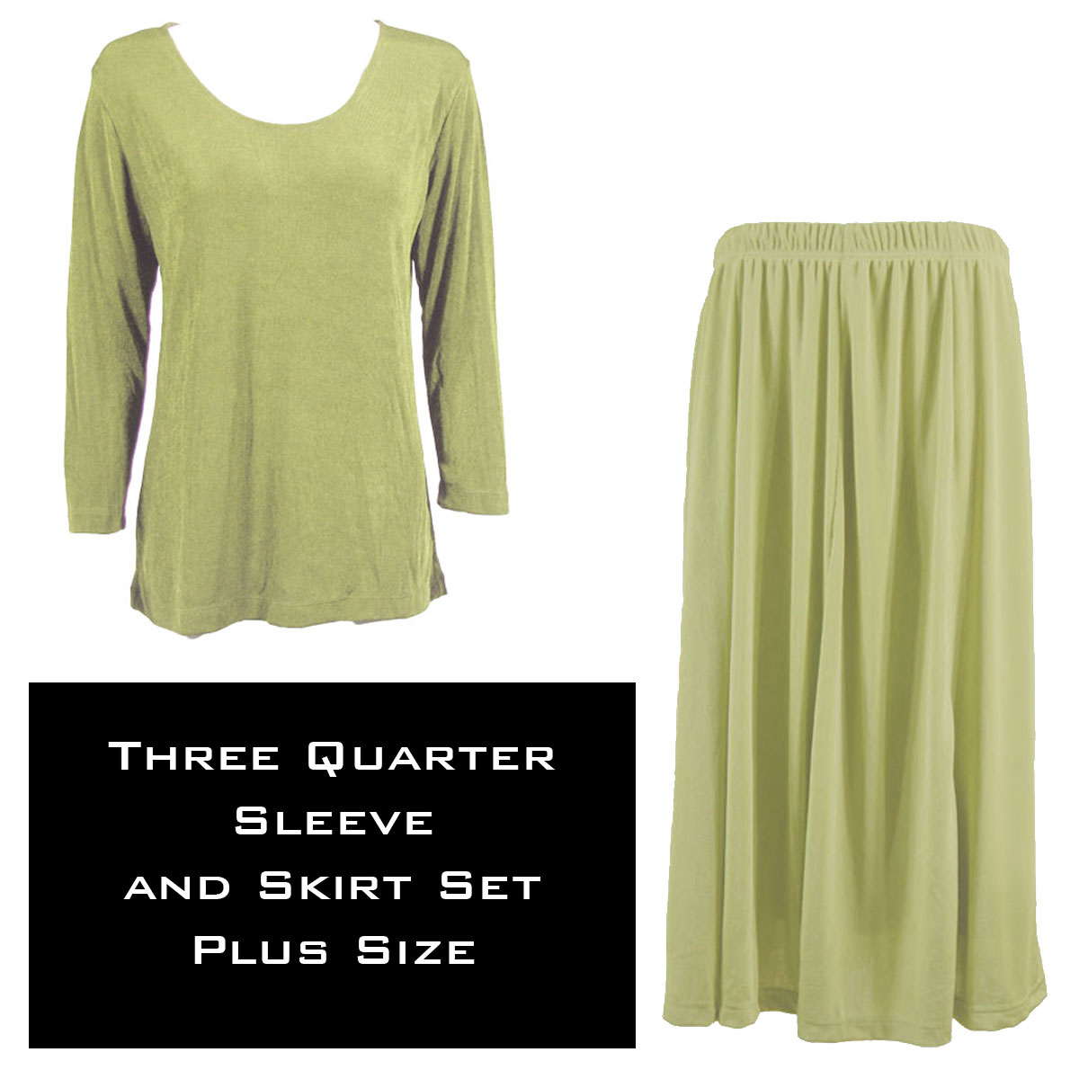 3430 - Slinky Skirt and 3/4 Sleeve Top Sets   LEAF GREEN - Plus Size (XL-2X)