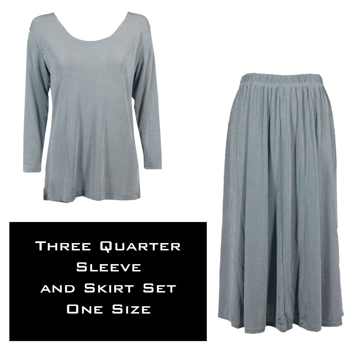 3430 - Slinky Skirt and 3/4 Sleeve Top Sets   SILVER - Plus Size (XL-2X)
