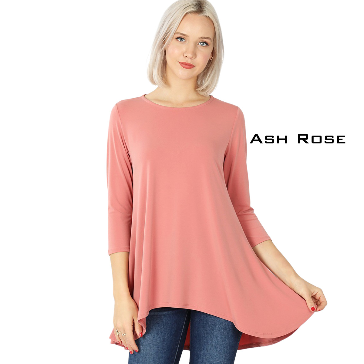 2367 - Ity High-Low 3/4 Sleeve Top ASH ROSE Ity High-Low 3/4 Sleeve Top 2367 - Large