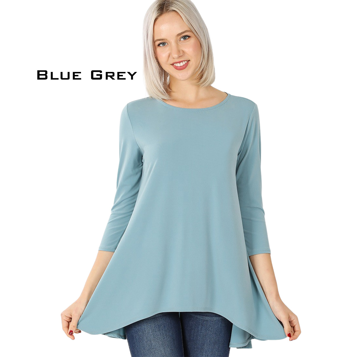 2367 - Ity High-Low 3/4 Sleeve Top BLUE GREY Ity High-Low 3/4 Sleeve Top 2367 - Large