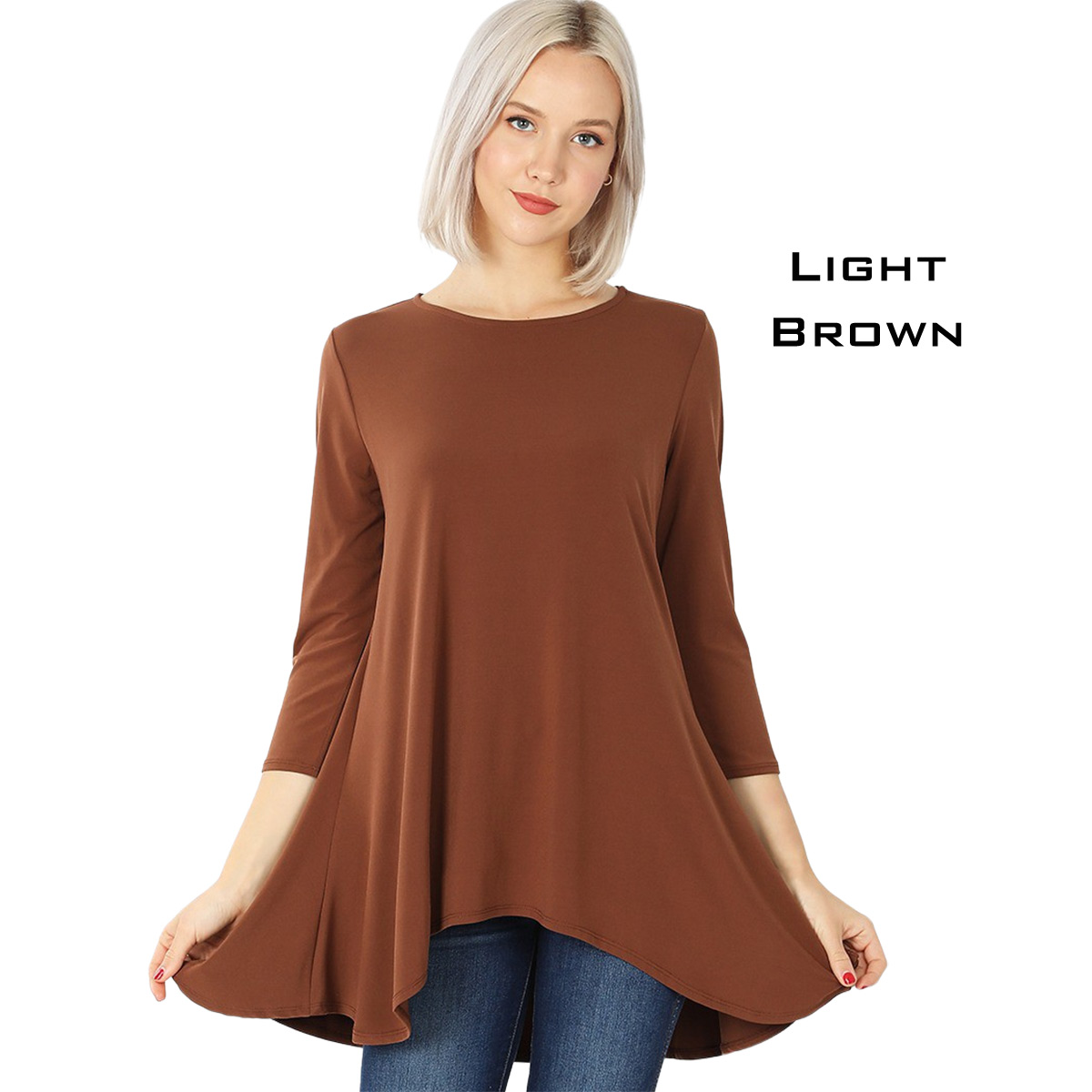 2367 - Ity High-Low 3/4 Sleeve Top LIGHT BROWN Ity High-Low 3/4 Sleeve Top 2367 - Large