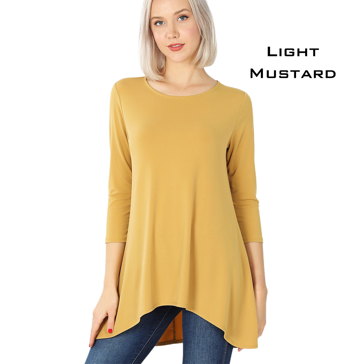 2367 - Ity High-Low 3/4 Sleeve Top Light Mustard Ity High-Low 3/4 Sleeve Top 2367 - Small
