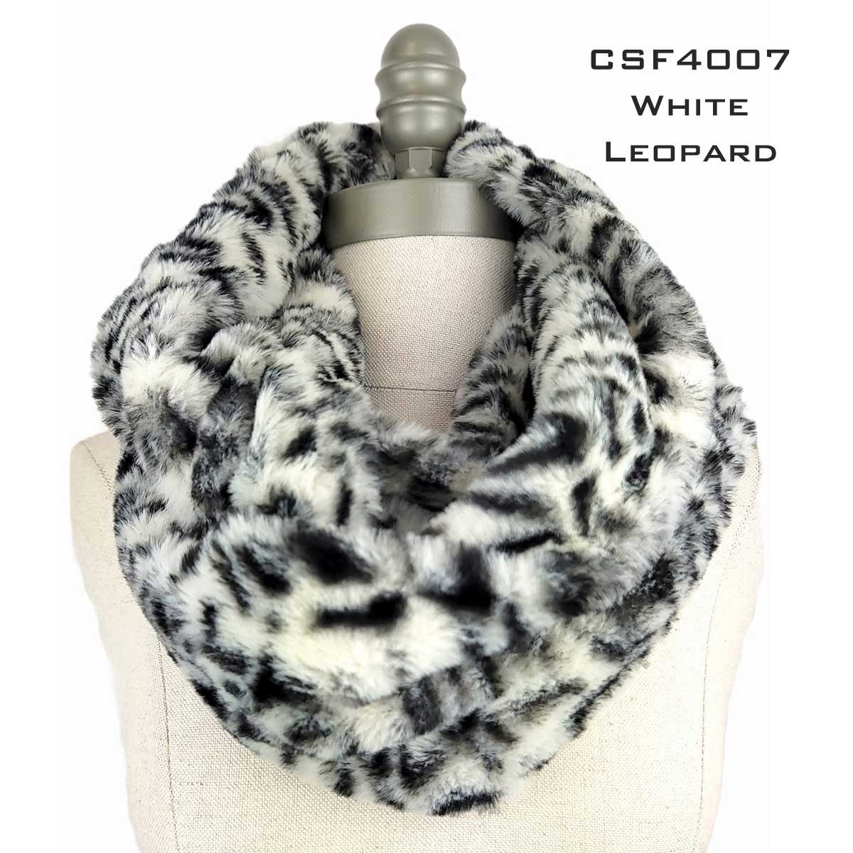 Fall/Winter Infinity Scarves - Faux Fur 3529 CSF4007 WHITE LEOPARD Faux Fur Infinity Scarf - 6