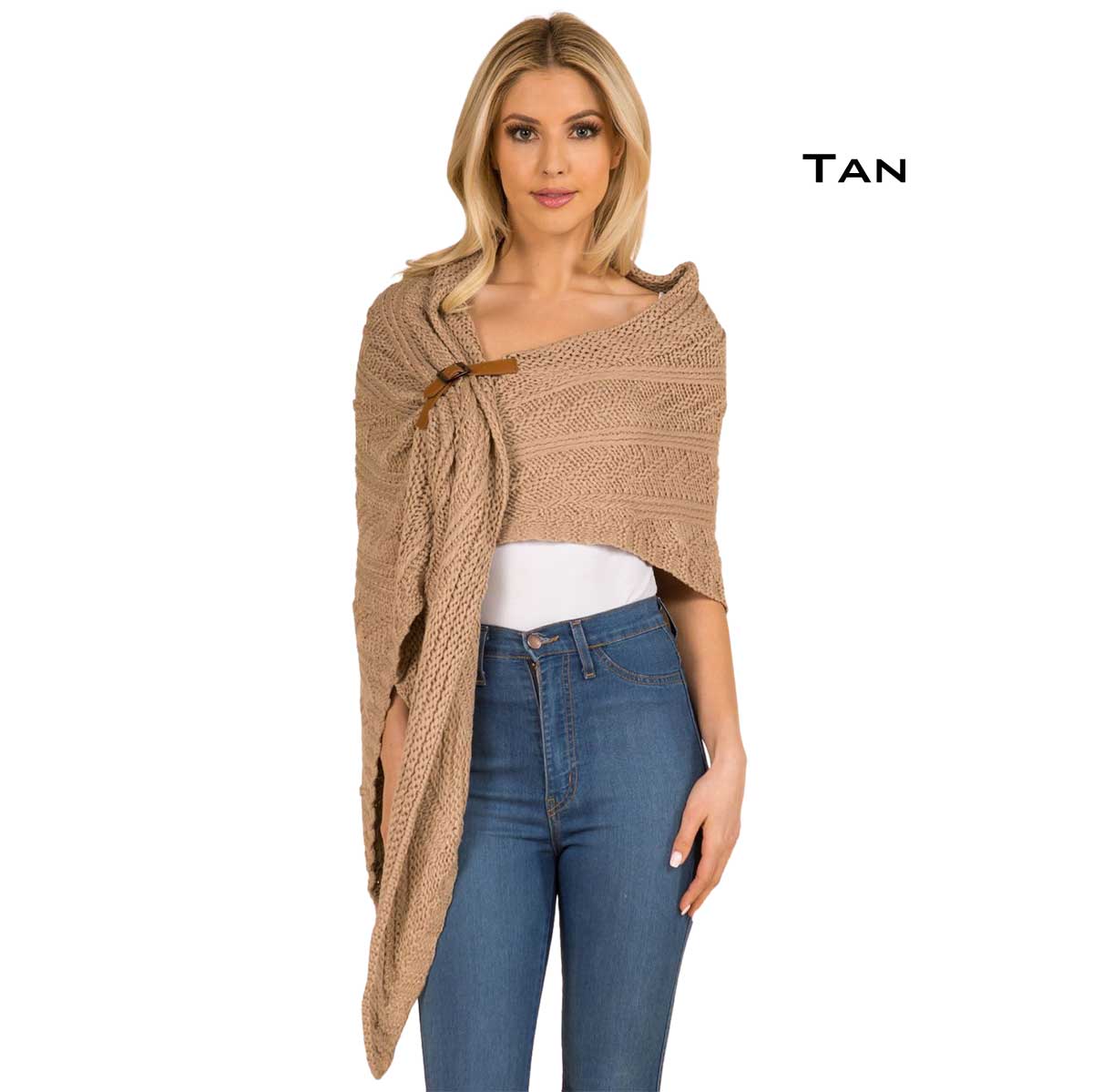 3318 - Cable Knit Triangle Wrap  Grey Taupe - 