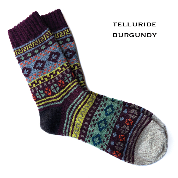 3748 - Crew Socks Telluride Burgundy Multi - Woman's 6-10