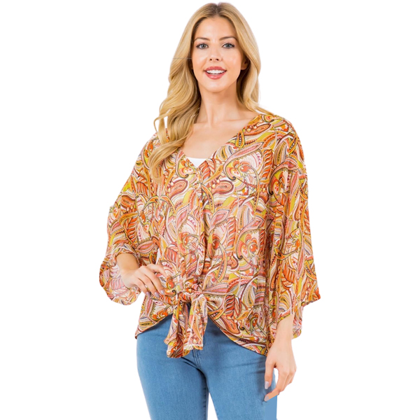 3779 - V-Neck Poncho with Sleeves 3779/4256/ 4256 - Pink Floral Paisley - 