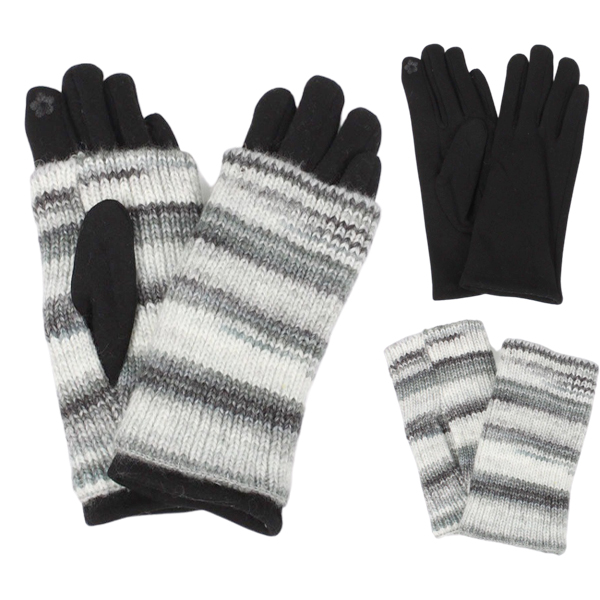 3808 - Striped Knit Beanies & Overlay Gloves 3568 - Taupe Multi<br>
Striped Overlay Knitted Gloves - One Size Fits Most