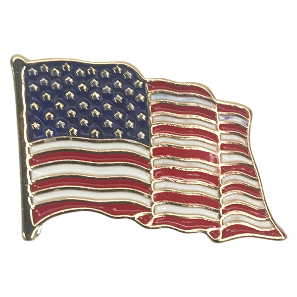 3836 - Lapel Pins  02 - Waving American Flag Pin<br>
Silver Accent - 