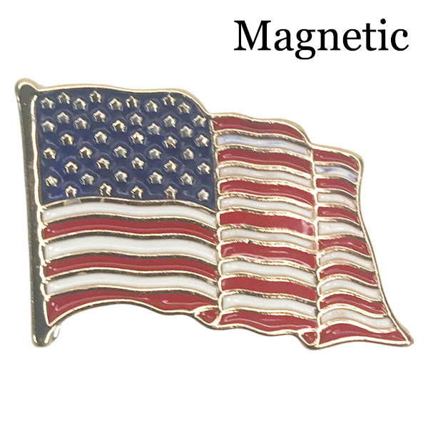 3836 - Lapel Pins  M01 - Waving American Flag Magnetic Brooch<br>
Gold Accent - 