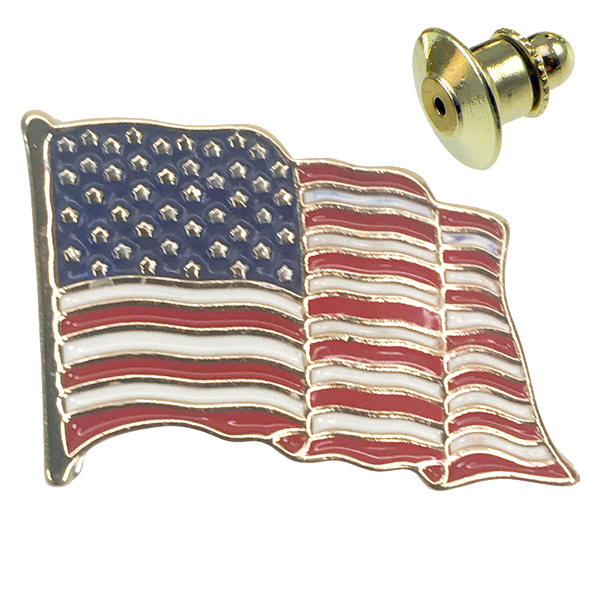 3836 - Lapel Pins  01 - Waving American Flag Pin<br>
Gold Accent - 