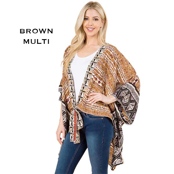 Tie Front Kimonos3107/3109/4243/A110  3109 - Brown Multi<br>
African Earth-Tone Tie Front Kimono - One Size Fits Most