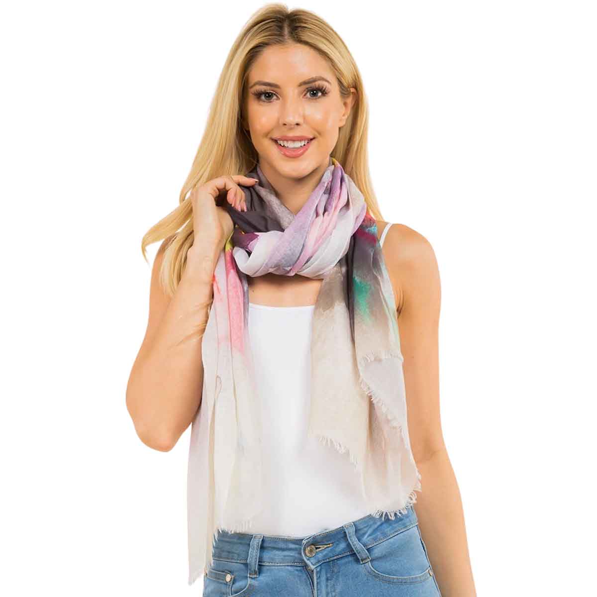3861 - Assorted Cotton Feel Summer Scarves 0002 - 02<br>
Watercolor Tie Dyed Scarf - 33
