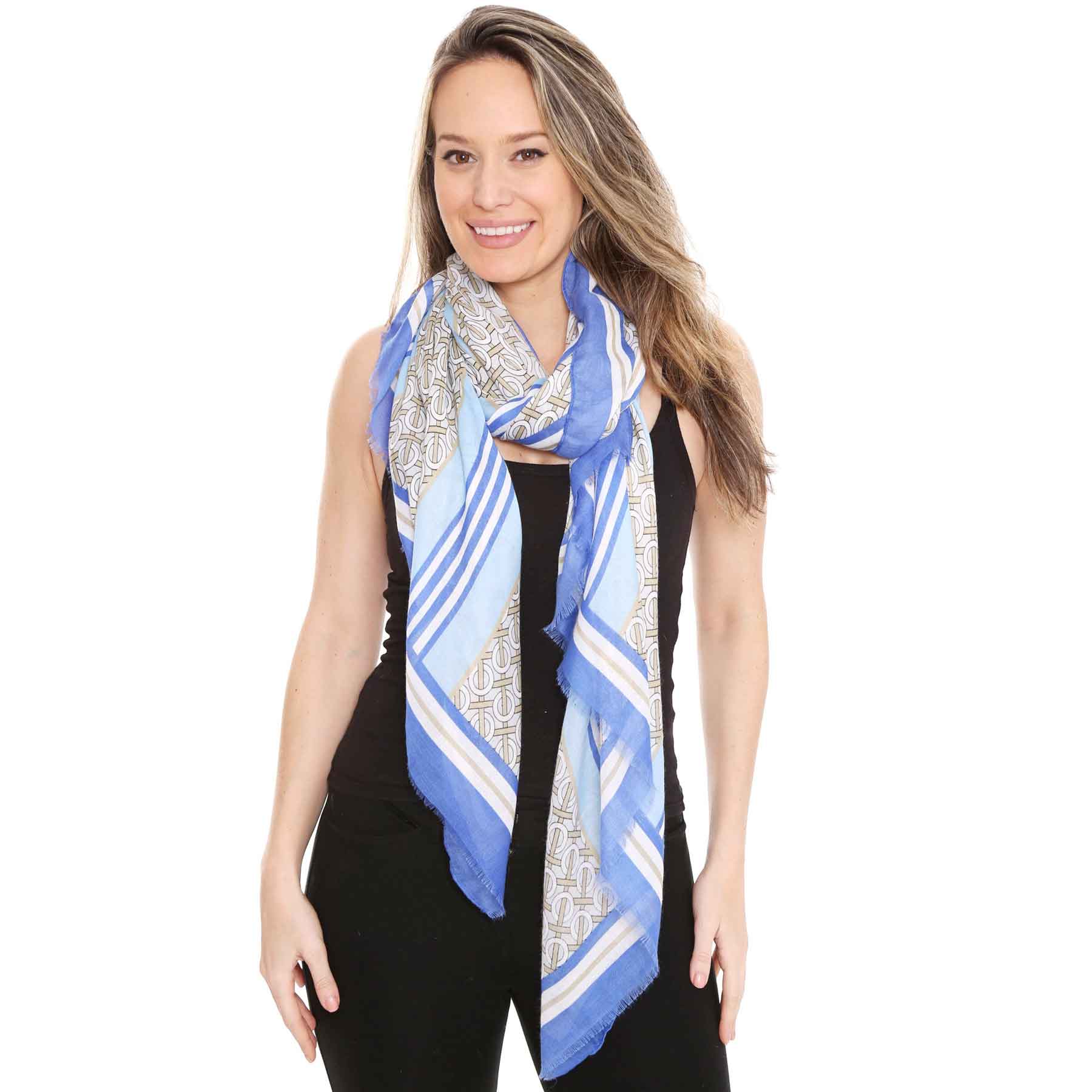 3861 - Assorted Cotton Feel Summer Scarves 1363 - Blue<br>
Circles and Stripes Scarf - 35