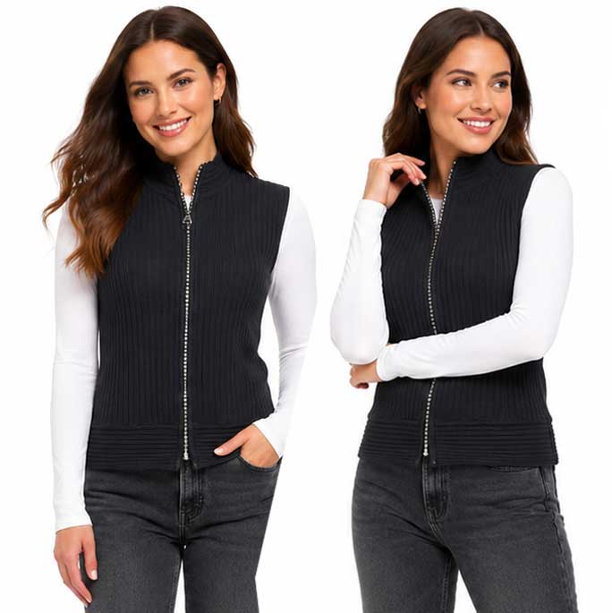 1595 - Diamond Zipper Sweater Vest