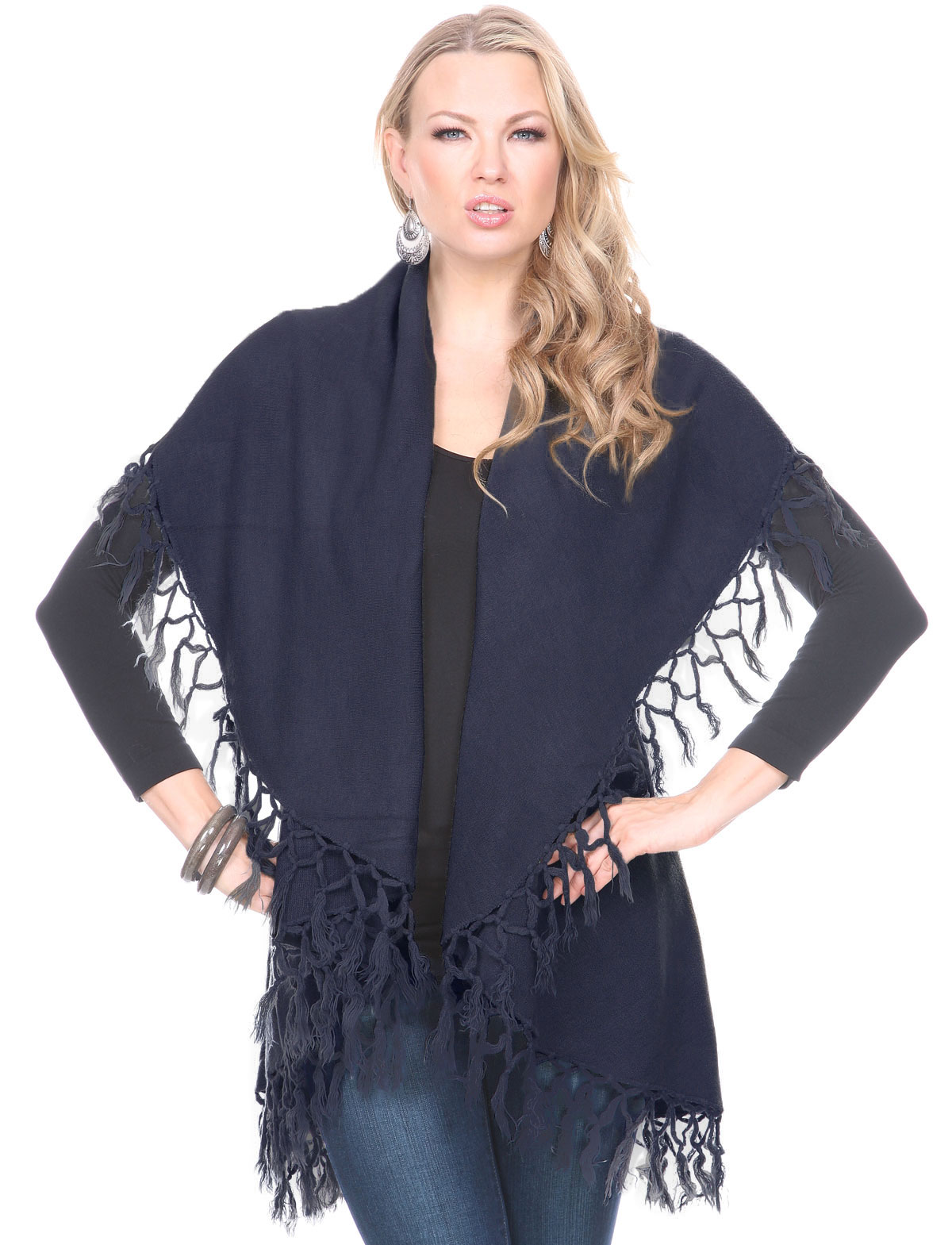 129 - Tasseled Wool Feel  Round Cut Vests