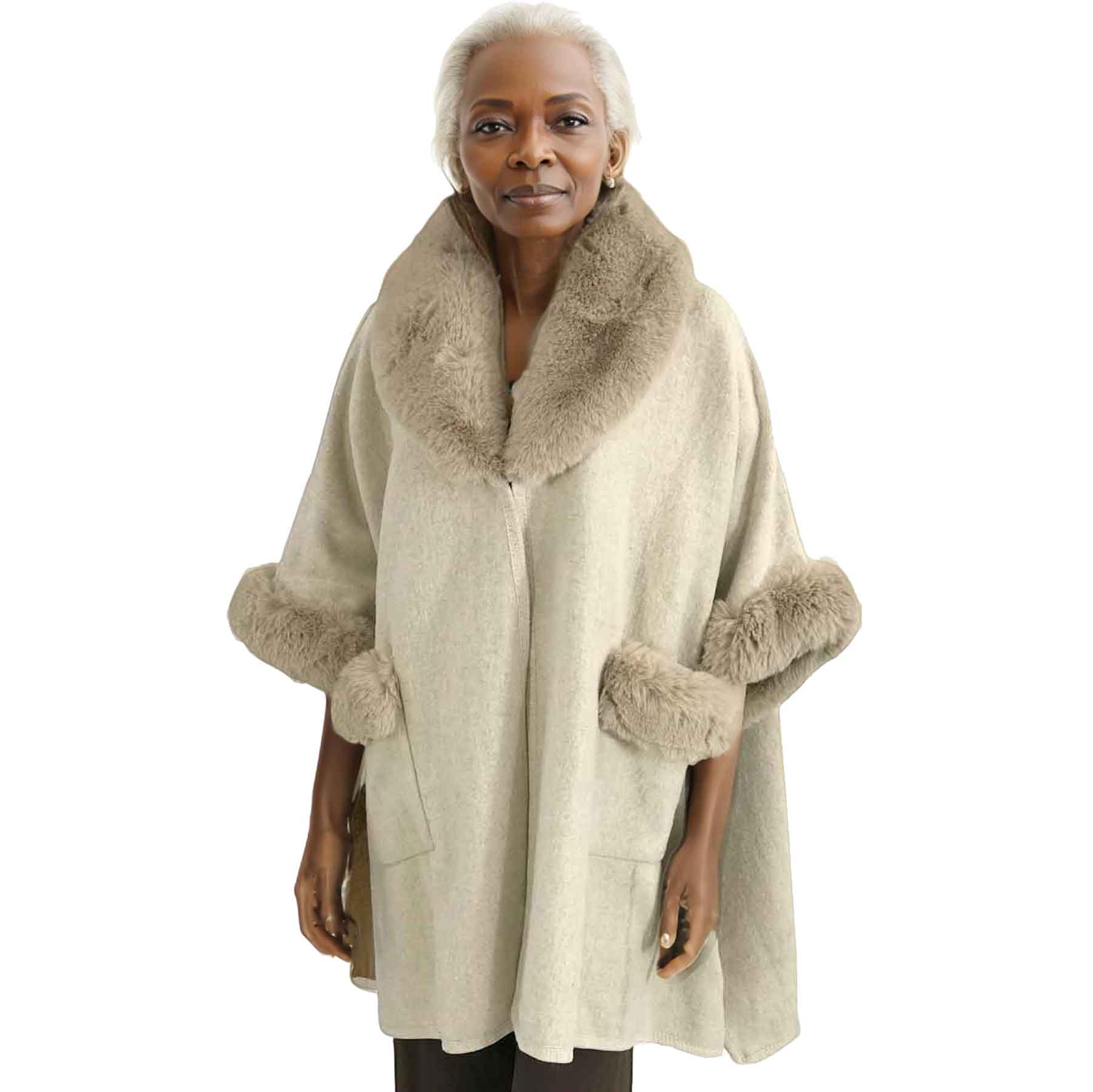 Cloaks - Faux Rabbit Fur Trim w/ Pockets LC13