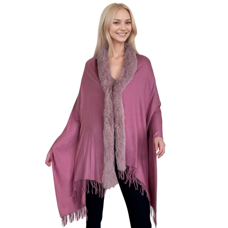 LC1R - Faux Rabbit Trim Shawls