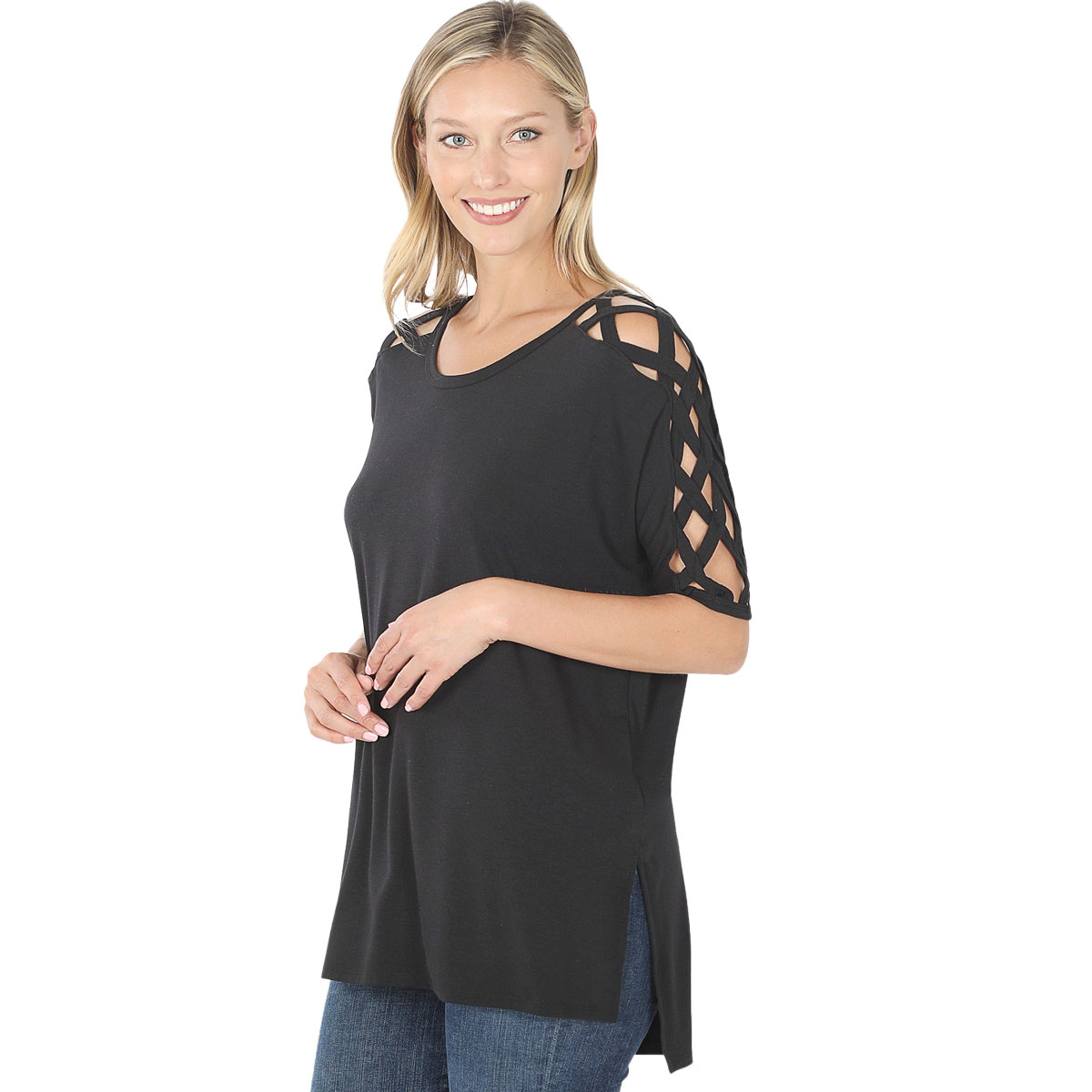 1781 - Criss-Cross Shoulder Hi-Low Top