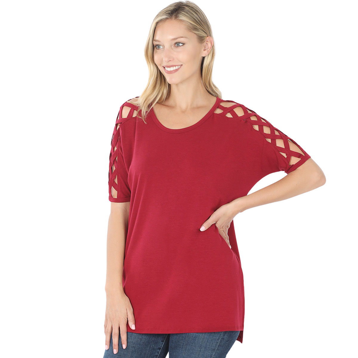 1781 - Criss-Cross Shoulder Hi-Low Top