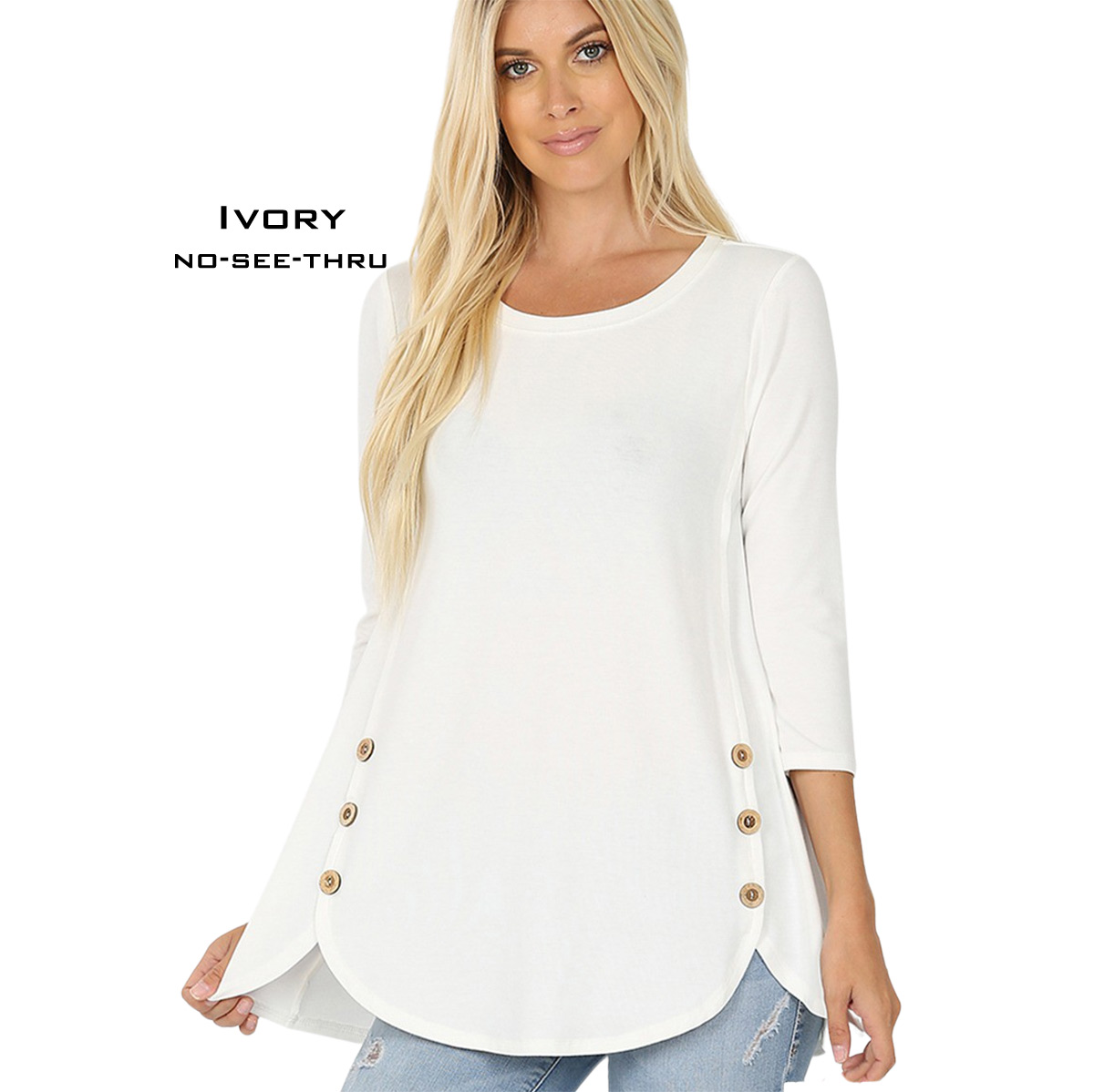 2032 - 3/4 Sleeve Side Wood Button Tops