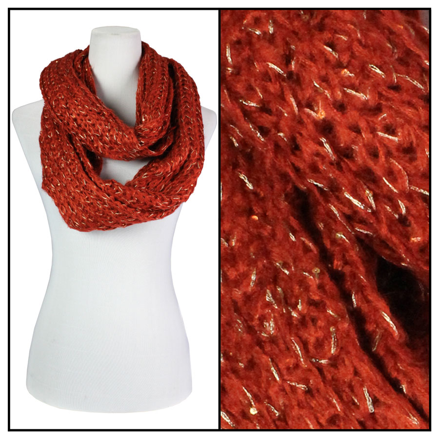 4082 Orange/Gold<br>
Crochet Sparkle Knitted Infinity Scarf