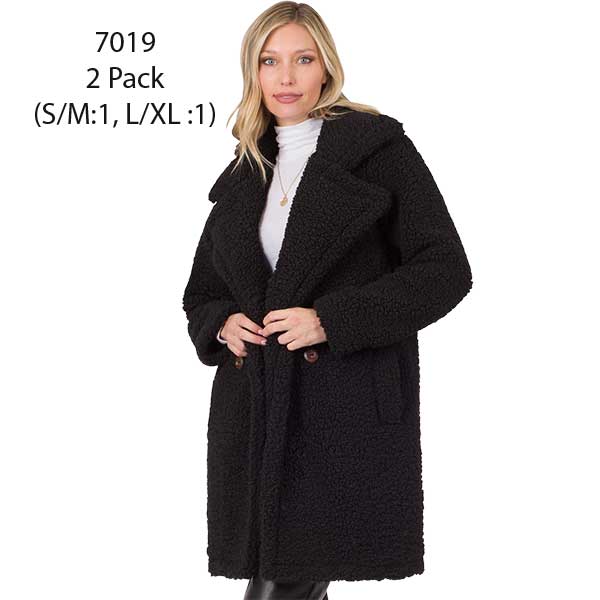 7019 - Black<br> Double Breasted Sherpa Coat